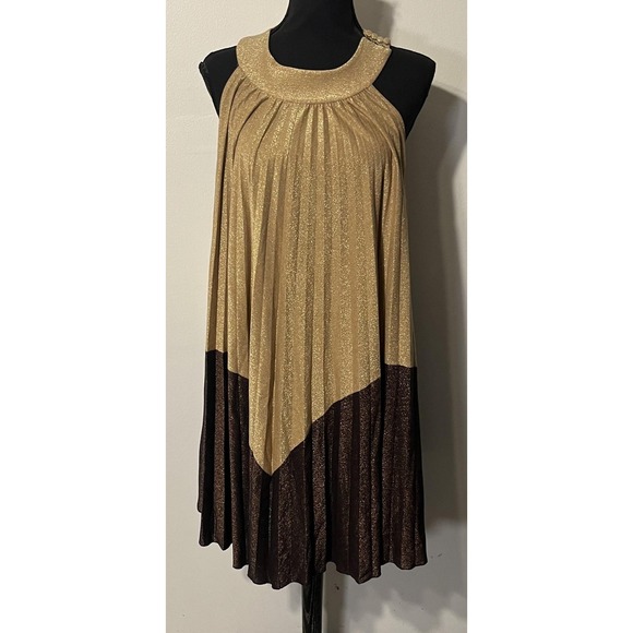 Free People Dress Womens Medium Gold Glitter Halter Swing Trapeze Mini Party - Picture 2 of 14